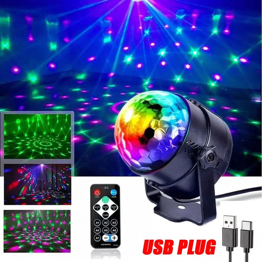 RGB LED Stage Disco Light Rotating DJ Ball Strobe Remote Sound Control Magic Dance Car Christmas Gift Party Club Laser Show Lamp